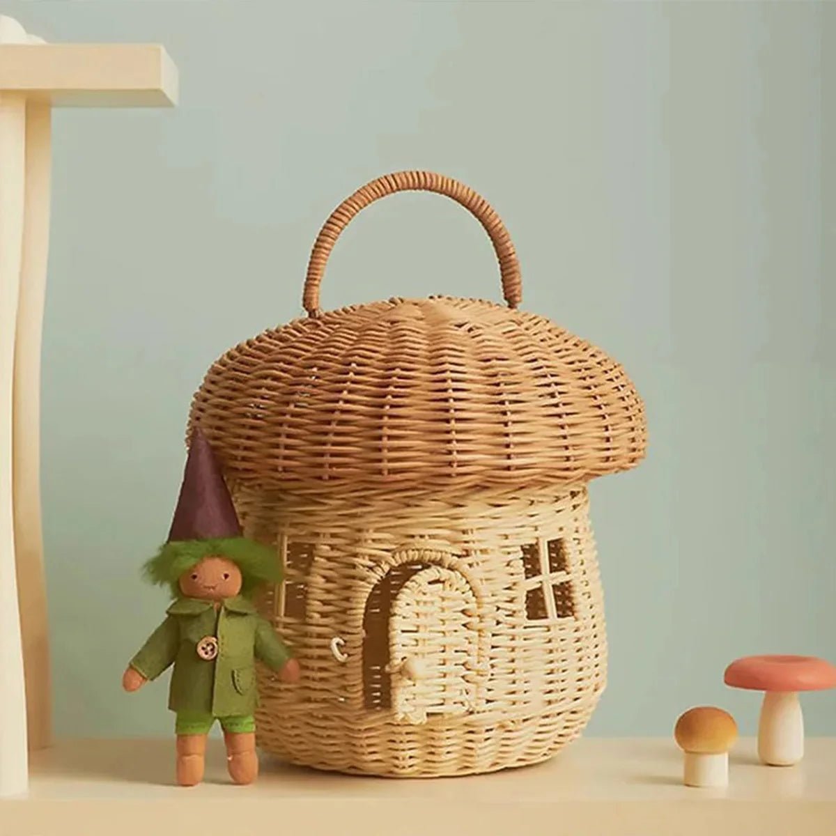 Mushroom Rattan Tote Bag: Handmade Wicker Basket
