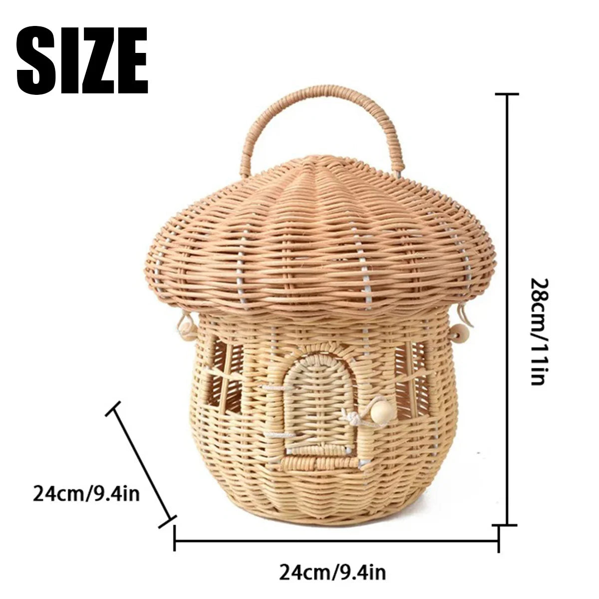 Mushroom Rattan Tote Bag: Handmade Wicker Basket