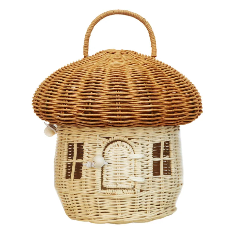 Mushroom Rattan Tote Bag: Handmade Wicker Basket