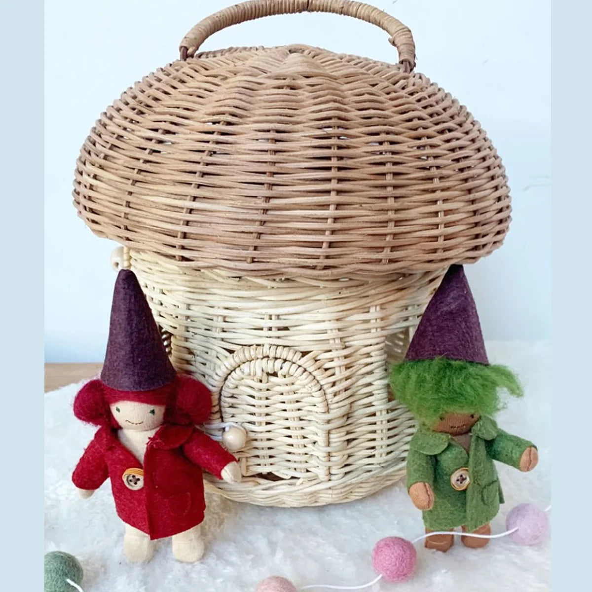 Mushroom Rattan Tote Bag: Handmade Wicker Basket