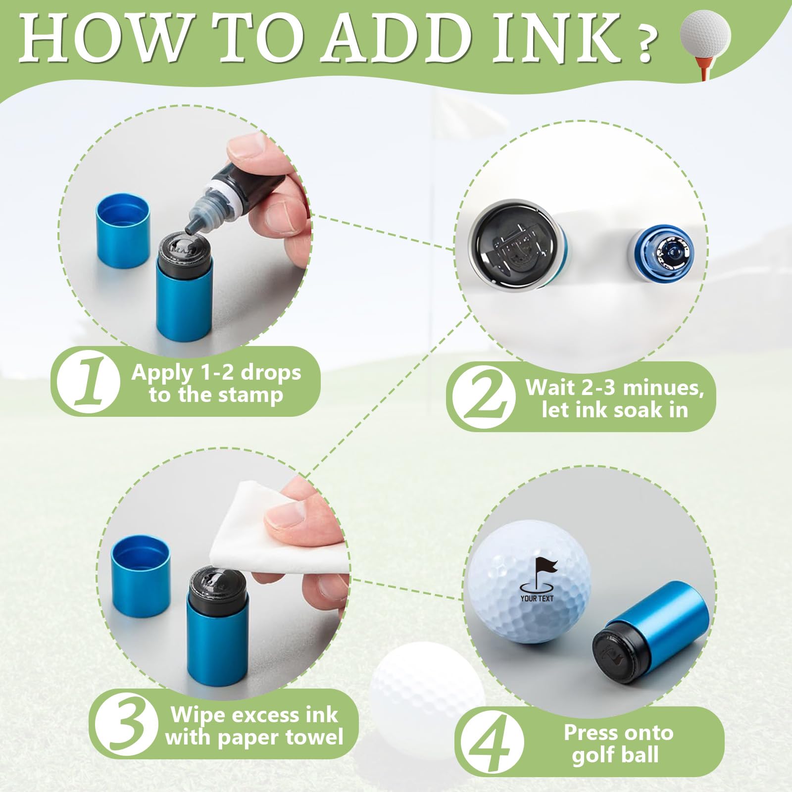 Hatchaa Custom Golf Ball Stamp Marker, Quick-Dry Self-Inking Golf Ball Personalized Stamp with Logo Monogram, Reusable Waterproof Golf Ball Marking Gift for Men Golfer & Dad Husband, Golf Balls Stamp